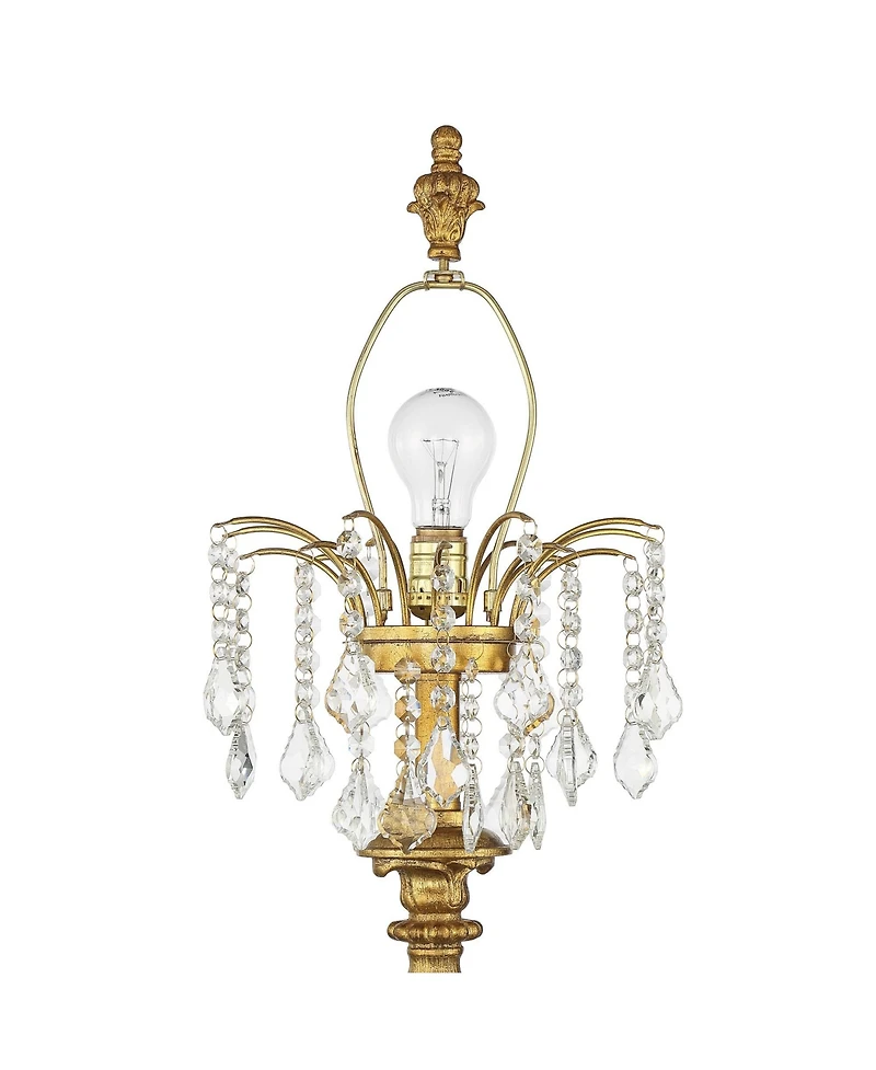 Barnes and Ivy Duval Traditional Table Lamp 34" Tall Gold Candlestick Crystal White Fabric Bell Shade for Bedroom Living Room Bedside Office Fami