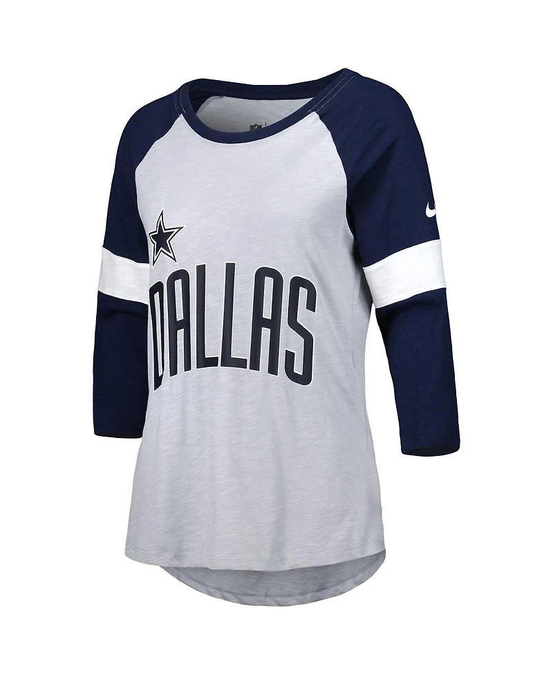 Nike Women's Dallas Cowboys Heather Gray/Navy Football Pride Raglan 3/4-Sleeve T-Shirt