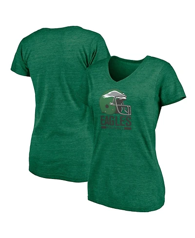 Fanatics Women's Heather Kelly Green Philadelphia Eagles Gridiron Classics Weathered Vintage Helmet Tri-Blend V-Neck T-Shirt