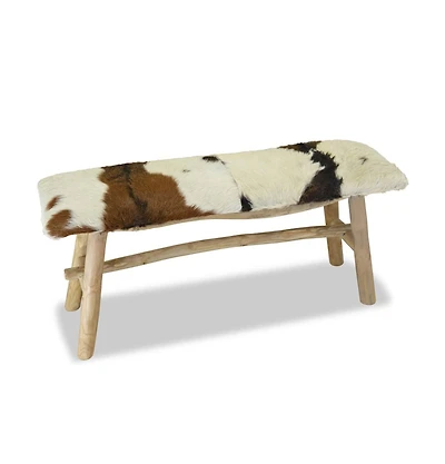 vidaXL Bench Real Leather Teak