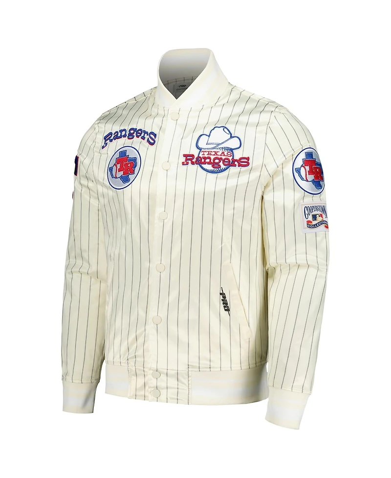 Pro Standard Men's Cream Texas Rangers Cooperstown Collection Pinstripe Retro Classic Satin Full-Snap Jacket