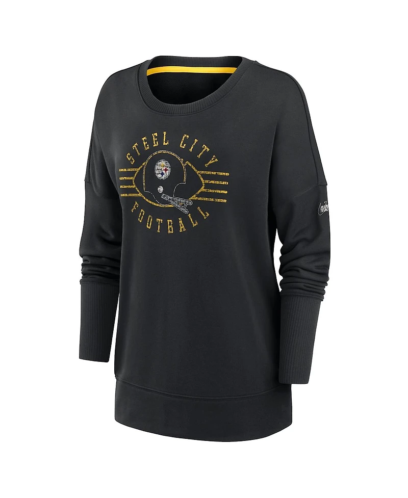 Nike Women's Black Pittsburgh Steelers Rewind Playback Icon Performance Pullover Sweatshirt