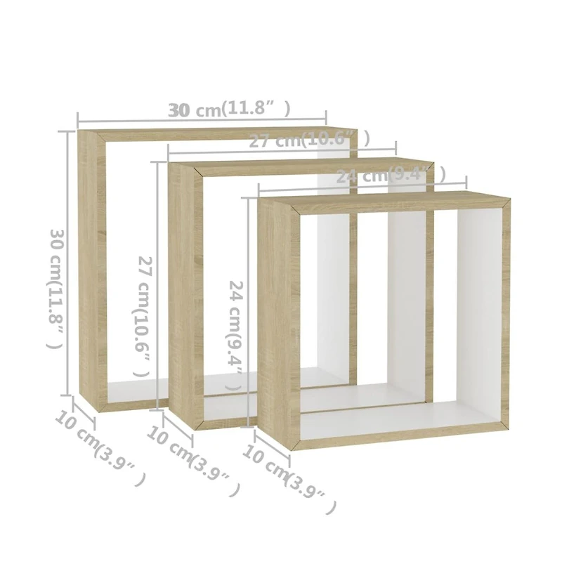 vidaXL Wall Cube Shelves 3 pcs White and Sonoma Oak