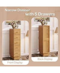 Tribesigns 5-Drawer Dresser, Wood Narrow Dresser for Bedroom, Tall Skinny Dresser Chest of Drawers, Slim Storage Drawers Organizer Lingerie Chest for