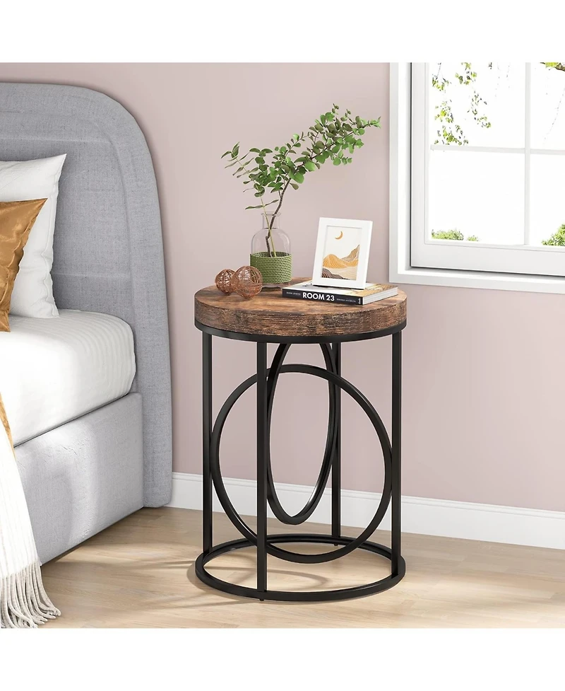 Tribesigns Modern Round End Table with Thick Wood Top, 20”Sofa Side Table Cocktail Table with Unique Black O-Shaped Base, Midcentury Accent Tab