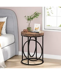 Tribesigns Modern Round End Table with Thick Wood Top, 20”Sofa Side Table Cocktail Table with Unique Black O-Shaped Base, Midcentury Accent Tab