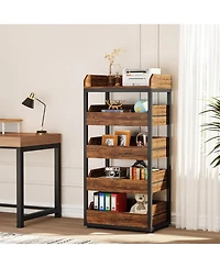 Tribesigns Wood Fruit and Vegetable Storage Rack, 5-Tier Pull-Out Snack Stand Fruit Basket Stand, Utility Shelf Organizer, Rustic Brown