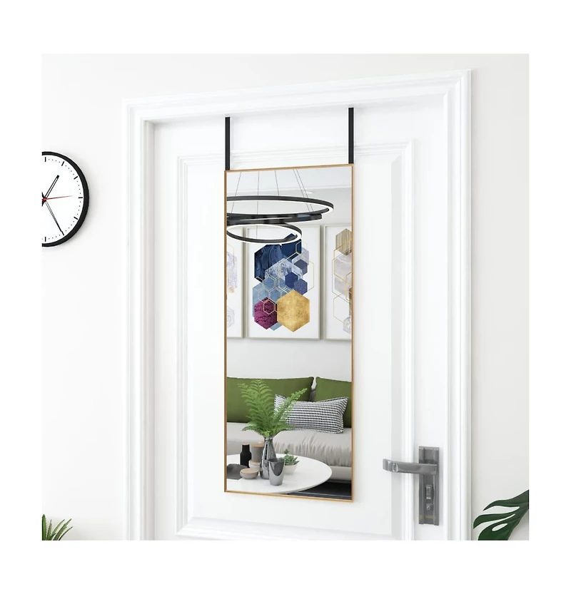 vidaXL Door Mirror Gold 15.7"x39.4" Glass and Aluminum