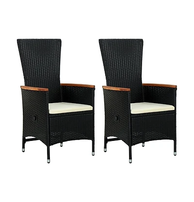 Patio Chairs 2 pcs with Cushions Poly Rattan Black