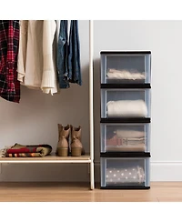 Iris 17 Qt. Plastic Stackable Storage Drawers, Medium, 4 Pack, Black