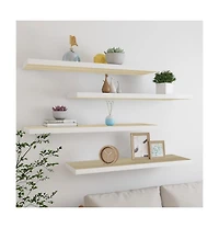 vidaXL Floating Wall Shelves 4 pcs Oak and White 35.4"x9.3"x1.5" Mdf