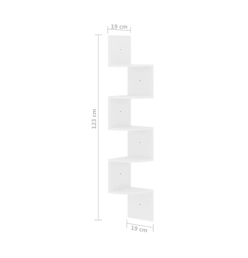 vidaXL Wall Corner Shelf High Gloss White 7.5"x7.5"x48.4" Engineered Wood