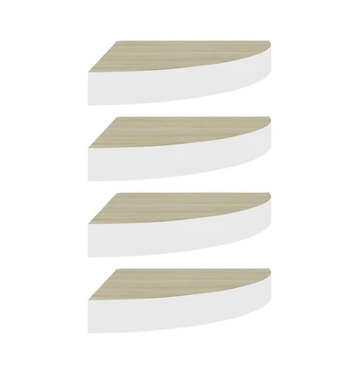 vidaXL Wall Corner Shelves 4 pcs Oak and White 13.7"x13.7"x1.4" Mdf