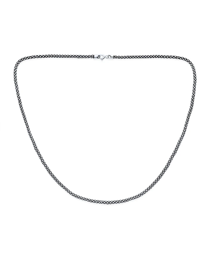 Bling Jewelry Bali Style Thin .925 Sterling Silver Coreana Black Antiqued Popcorn Chain Necklace 3MM