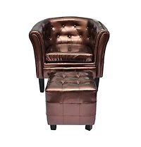 Tub Chair with Footstool Brown Faux Leather