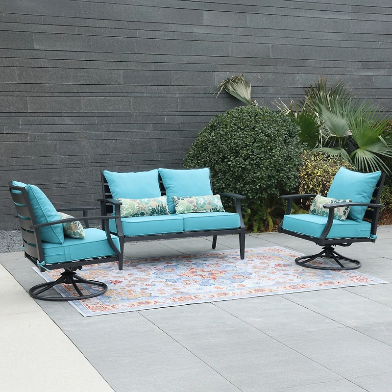 Aoodor 22'' x 24'' Outdoor Deep Seat Chair Cushion Set，Olefin Fabric Slipcover and Sponge Foam (Set of 2 Seats, 2 Backs, 2 Pillows）