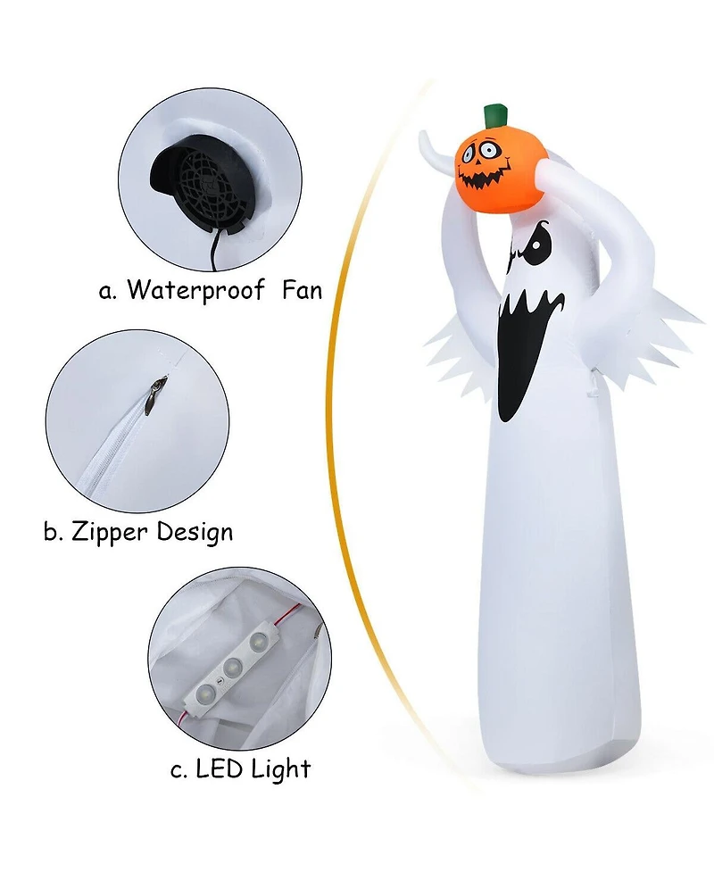 Vebreda 6 Feet Halloween Inflatable Blow Up Ghost with Pumpkin and Led Lights