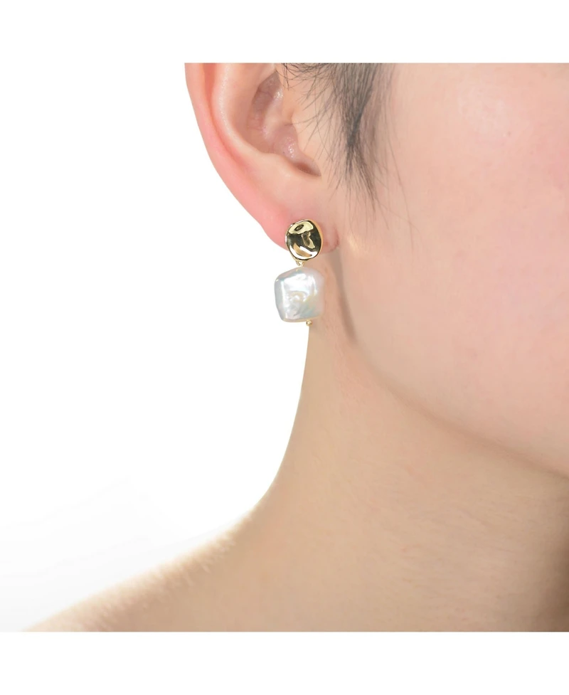 Very Stylish Sterling Silver with Gold Plating and Genuine Freshwater Pearl Dangling Earrings