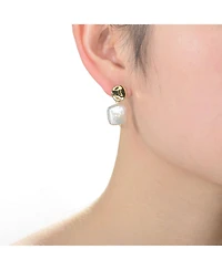 Very Stylish Sterling Silver with Gold Plating and Genuine Freshwater Pearl Dangling Earrings