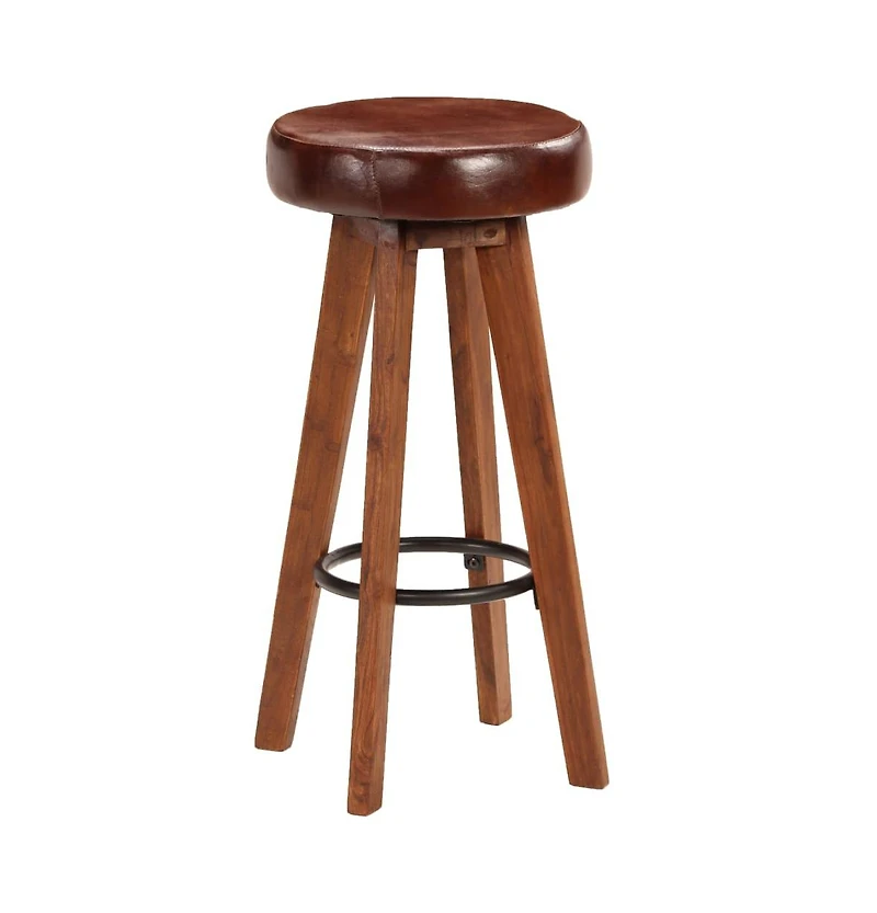 Bar Chairs 2 pcs Real Leather and Solid Acacia Wood