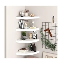 Floating Corner Shelves 4 pcs High Gloss White 13.8"x13.8"x1.5" Mdf