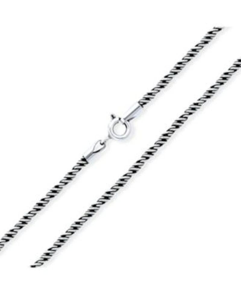 Bling Jewelry Strong Oxidized .925 Sterling Silver Bali Style Twist Cable Rope Chain Necklace For Men For Women Made In Italy 16 Inch