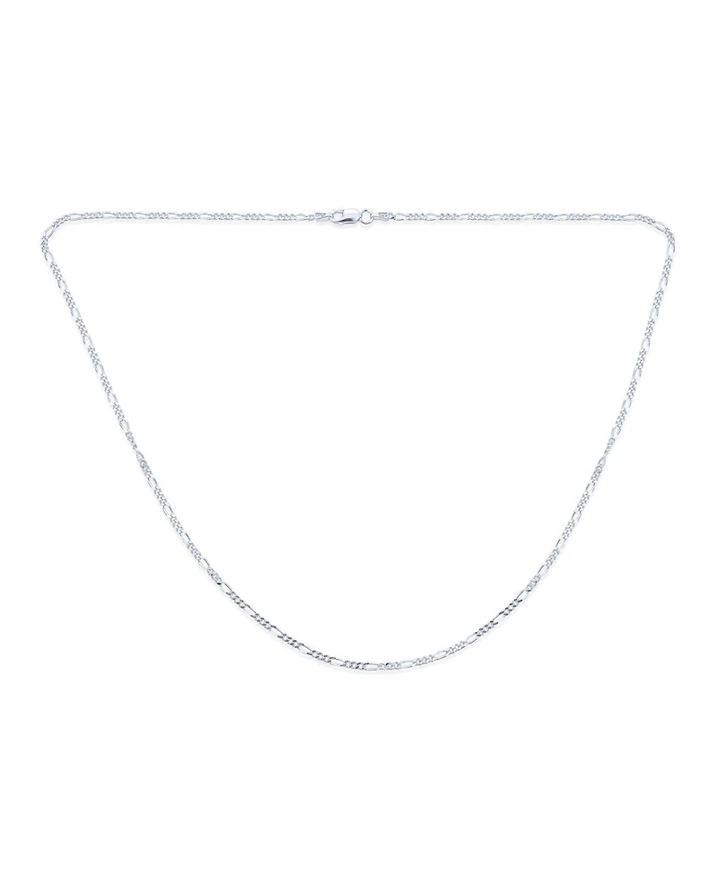 Bling Jewelry 2MM Strong Solid Sterling Silver Figaro Link Chain Necklace Inch