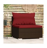 vidaXL Patio Middle Sofa with Cushions Brown Poly Rattan