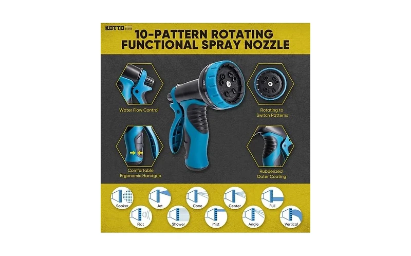 Kotto 25' Expandable Water Garden Hose: 10 Spray Nozzles, Solid Brass Connector, Leak-Proof Design