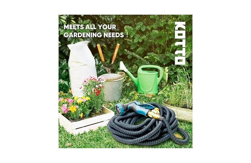 Kotto 50' Expandable Water Garden Hose: 10 Spray Nozzles, Solid Brass Connector, Leak-Proof Design