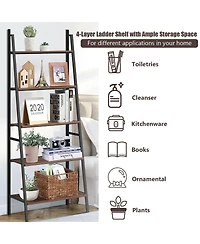 Sugift 5 Tier Leaning Bookshelf Wood Metal Bookcase