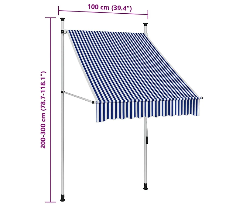Manual Retractable Awning 39.4" Blue and White Stripes