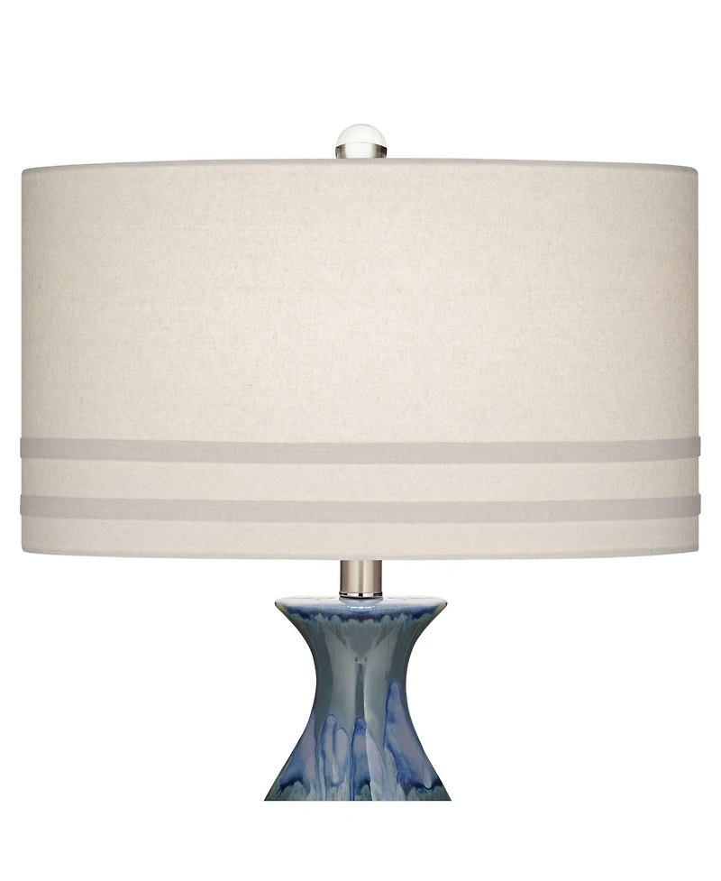 Possini Euro Design Annette Coastal Table Lamp 38" Tall Blue Ceramic Drip Vase with Table Top Dimmer Off White Oval Shade for Bedroom Living Room