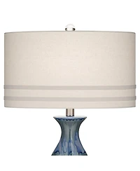 Possini Euro Design Annette Coastal Table Lamp 38" Tall Blue Ceramic Drip Vase with Table Top Dimmer Off White Oval Shade for Bedroom Living Room