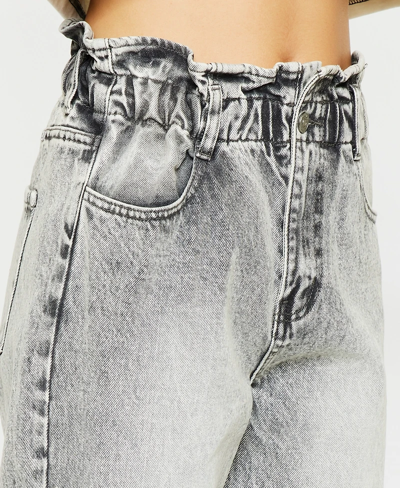 Kancan Women's High Rise Cuffed Paper Bag Jeans