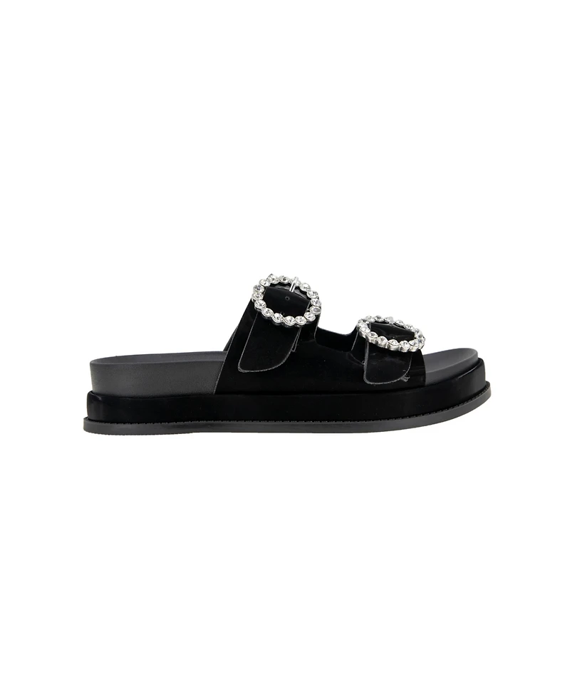 BCBGeneration Women's Batina Rhinestone Buckle Double Band Flat Sandals