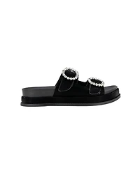 BCBGeneration Women's Batina Rhinestone Buckle Double Band Flat Sandals