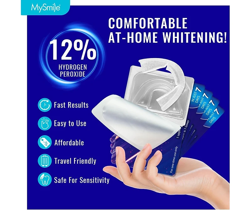 MySmile Prefilled Teeth Whitening Trays Kit, 12% Hydrogen Peroxide, Non-Liquid Gel Technology Tooth Whitening Trays, Whiten Teeth Faster, 7X Whitening