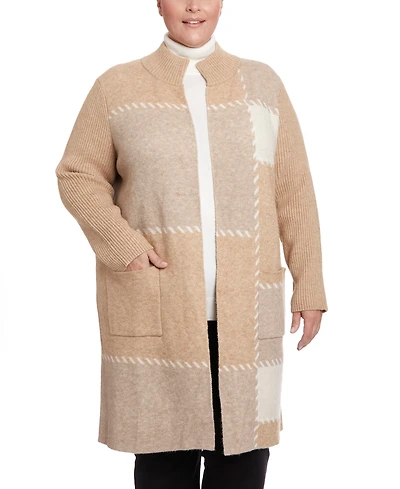 Joseph A Plus Size Ribbed Collar Coatigan Sweater