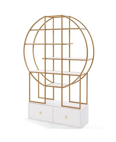 71 Inches 6-Tier Gold Bookshelf with 2 Storage Drawers-Golden