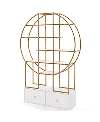 71 Inches 6-Tier Gold Bookshelf with 2 Storage Drawers-Golden