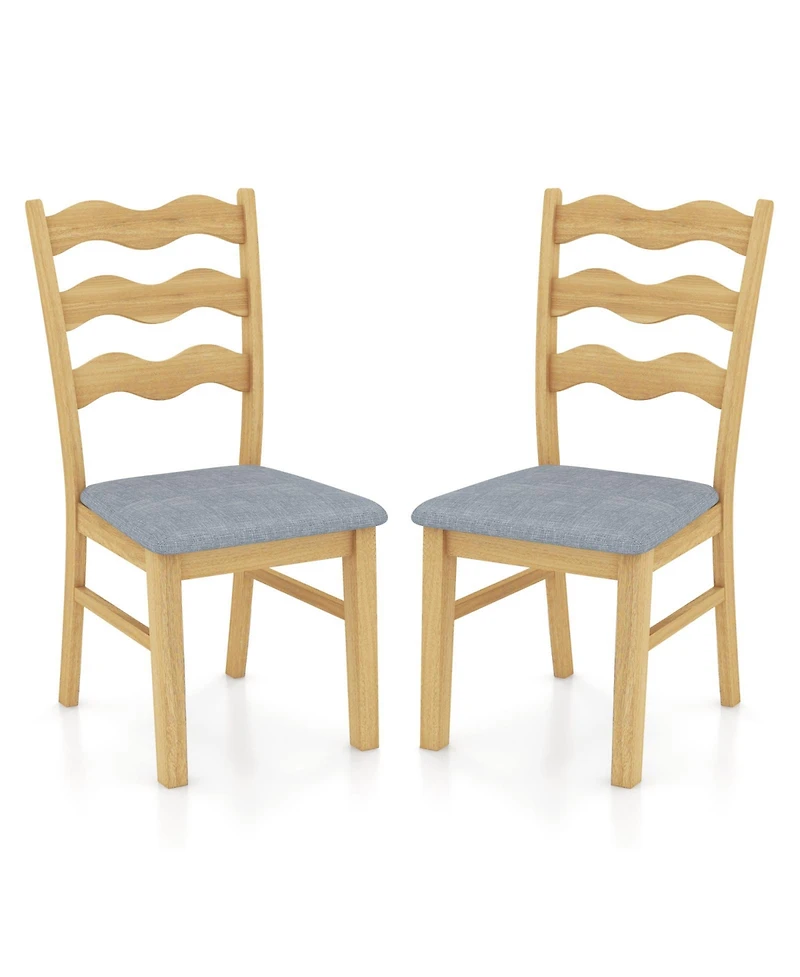 Dining Chair Set of 2 Linen Fabric Upholstered Kitchen Chairs with Padded Seat-Natural