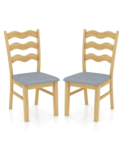 Dining Chair Set of 2 Linen Fabric Upholstered Kitchen Chairs with Padded Seat-Natural