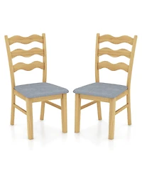 Dining Chair Set of 2 Linen Fabric Upholstered Kitchen Chairs with Padded Seat-Natural