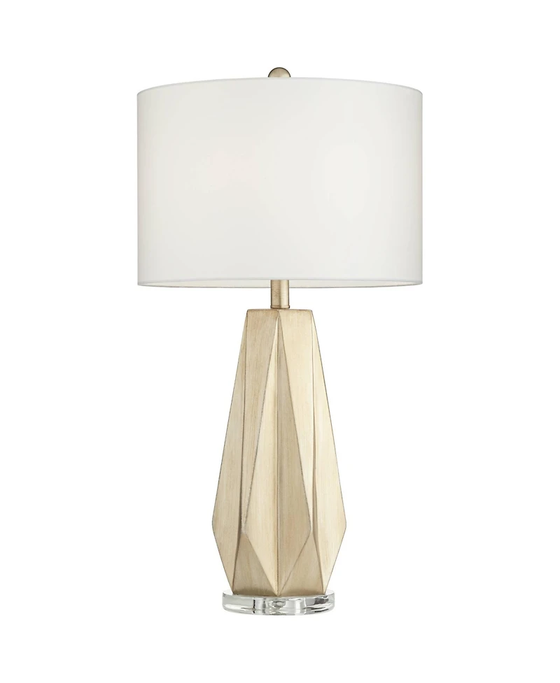 Bravo Modern Table Lamp 28" Tall Champagne Gold Diamond Geometric Cut White Drum Shade Decor for Bedroom Living Room House Home Bedside Nightstand Off