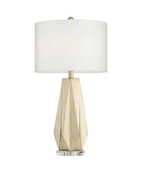 Bravo Modern Table Lamp 28" Tall Champagne Gold Diamond Geometric Cut White Drum Shade Decor for Bedroom Living Room House Home Bedside Nightstand Off