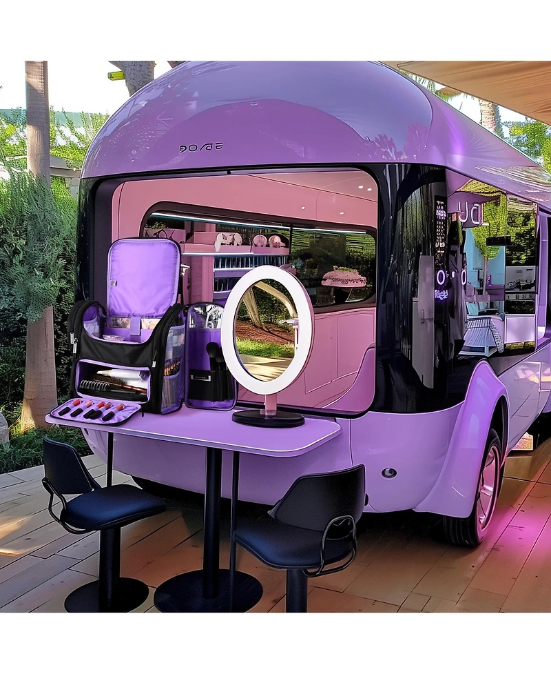 Byootique Portable Soft Sided Makeup Backpack Travel Barber Cosmetic Storage Organizer Travel with Removable Pouch for Makeup Artist Hairstylist, Purp