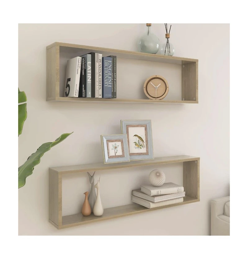 vidaXL Wall Cube Shelves 2 pcs Sonoma Oak 39.4"x5.9"x11.8" Engineered Wood