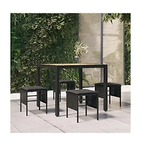 vidaXL Patio Footstools with Cushions 4 pcs Black Poly Rattan