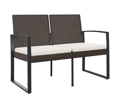 vidaXL 2-Seater Patio Bench with Cushions Brown Pp Rattan
